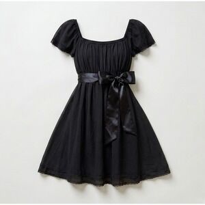 Babydoll Mini Dress Lace Trim Satin Bow Empire Waist Gothic Lolita Coquette